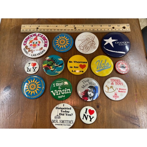 Other - 15 Destination Button Pins Reno Las Vegas NY UCLA Virgin Islands St Thomas